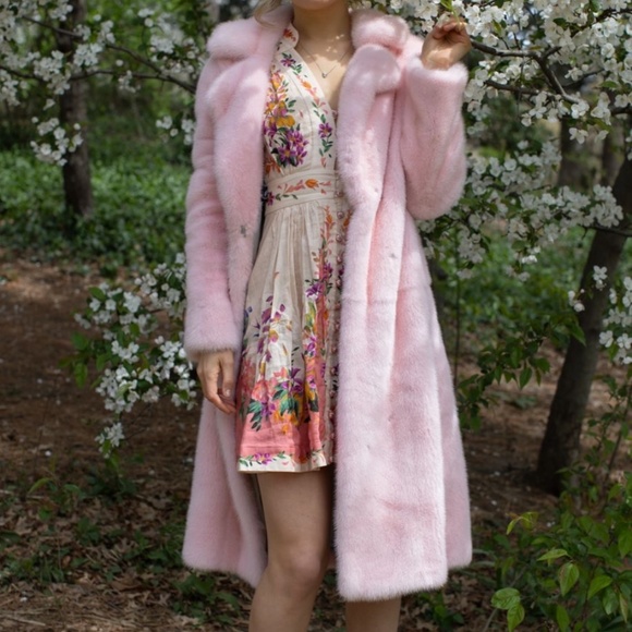 real mink fur coat Size M. color Pink - Picture 2 of 5